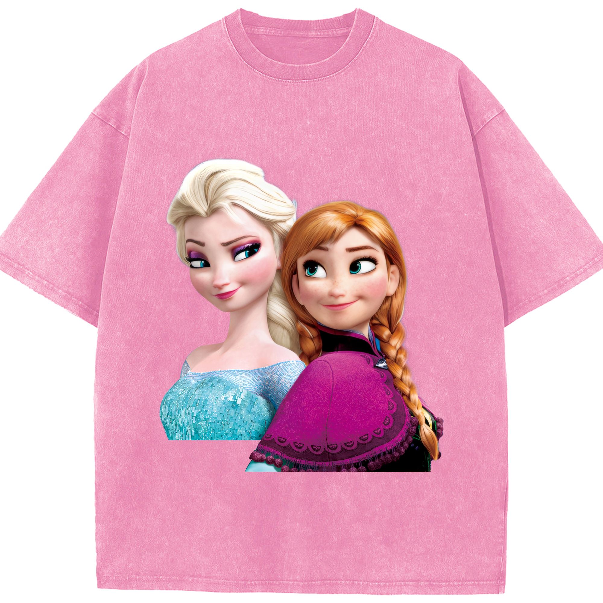 （画像用） アナと雪の女王 アンナ エルサ Frozen Anna Elsa 綿100% ヴィンテージ風 半袖Tシャツ（フロントプリント）
